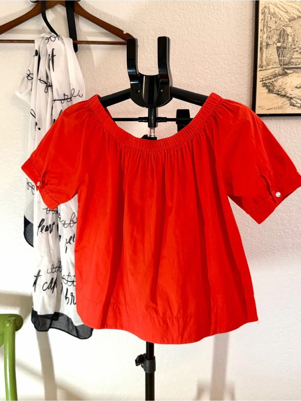 Kate Spade Broome Street Off Shoulder Poplin Top Orange Red Size S